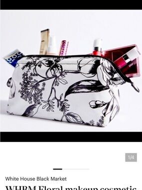 Floral Canvas Cosmetic Bag - Black & White